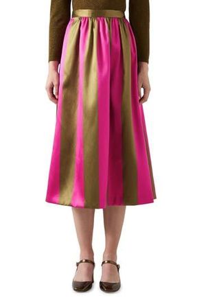 L.k. Bennett Olsen Stripe Satin Skirt in Green Multi at Nordstrom Rack, Size 12 Us / 16 Uk
