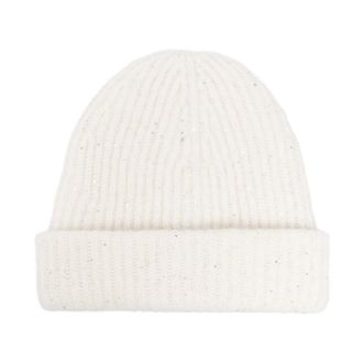 Fabiana Filippi Geribbelde wollen mix beanie - Dames - Hoeden - Beige - ONE Size - Wol - Accessoires