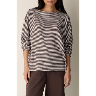 Eileen Fisher Striped Organic Cotton Bateau Neck Boxy Top in Truffle at Nordstrom, Size X-Large
