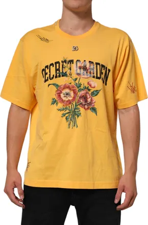 Dolce & Gabbana Mens Yellow Secret Graden Floral Cotton Crewneck T-Shirt