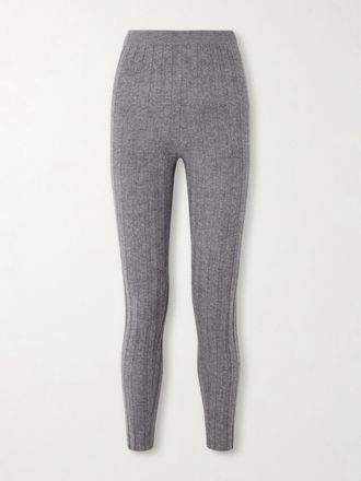 The Elder Statesman Leggings In Cashmere A Coste - Grigio