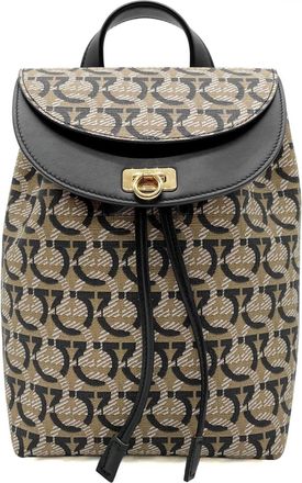 Ferragamo Beige Black Pvc Leather Backpack (Pre-Owned)