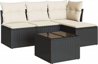 vidaXL Set De Muebles De Jard&iacute;n 5 Pzas Y Cojines Rat&aacute;n Sint&eacute;tico Negro Vidaxl