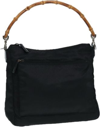 Gucci Vintage Bamboo Handle Bag Nylon Black Nylon Handbag (Pre-Owned)