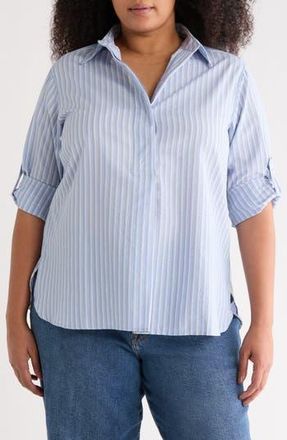 Max Studio Stripe Popover Tunic in Indigo/Grey Shadow Pinstripe at Nordstrom Rack, Size 1X