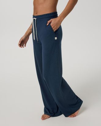 Vuori Clothing Halo Essential Wideleg Pants - Long | Blue Coast Heather | XS, Size Extra Small