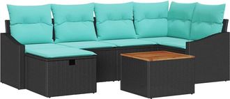 vidaXL Conjunto De Sof&aacute;s De Jard&iacute;n 7 Uds. Negro Rat&aacute;n Sint&eacute;tico Vidaxl