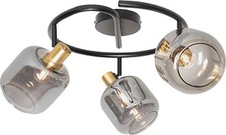 QAZQA Moderno Foco De Techo Negro Con Cristal Ahumado Redondo 3 Luces - Zuzanna Vidrio /acero Redonda Adecuado Para Led Max. 3 X 25 Watt - Qazqa