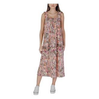 b.young Roze Bedrukte Zomerjurk met Bandjes - Dames - Casual kleedjes - Veelkleurig - S - Katoen - Kleedjes