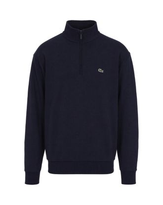 Lacoste Navy Blue Half-Zip Embroidered Logo Cotton-Blend Sweatshirt