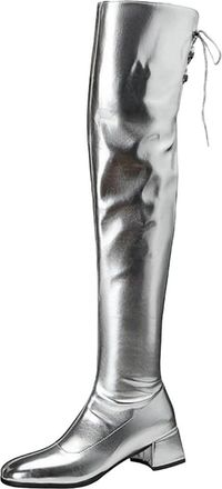 Generic Womens Over-The-Knee Boots Side Zipper Thick Heel Bright Leather Long Boots