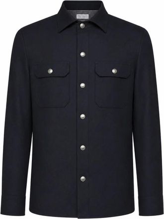 Brunello Cucinelli Casual Shirt - Heren - Casual Overhemden - Blauw - M - Wol - Overhemden