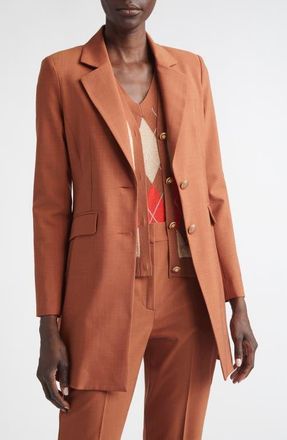 St. John Long Wool Blend Stretch M&eacute;lange Jacket in Rust Melange at Nordstrom, Size 14