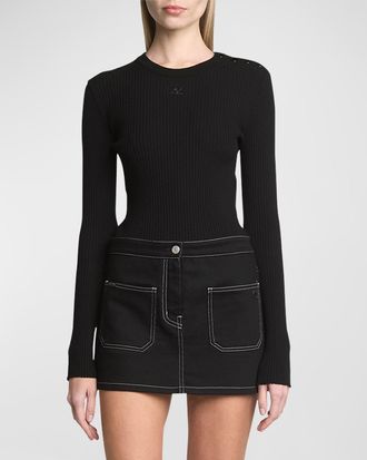 Courr&egrave;ges Shoulder Snaps Long-Sleeve Rib Sweater