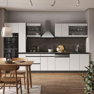 Vicco Mueble De Cocina R-line, Blanco/antracita, 350 Cm En Forma De J, Con Armario Alto, Sin Encimera