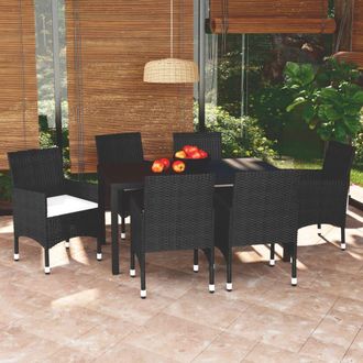 vidaXL Set De Comedor De Jard&iacute;n 7 Pzas Y Cojines Rat&aacute;n Sint&eacute;tico Negro Vidaxl