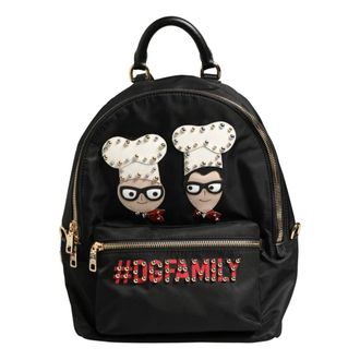 Dolce & Gabbana Backpacks, unisex, Black, Size: ONE SIZE Vulcano Dgfamily Embellished Backpack