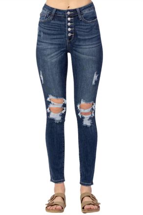 Judy Blue Button Fly Skinny Jeans In Blue