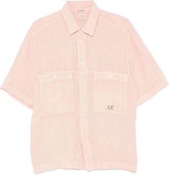 C.P. Company Short Sleeve Shirts, male, Pink, Size: M Short Sleeve Shirt