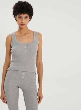 1989 STUDIO Top canotta con trama waffle grigia chiara