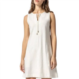 Lilla P Split Neck Sleeveless Dress In Ecru