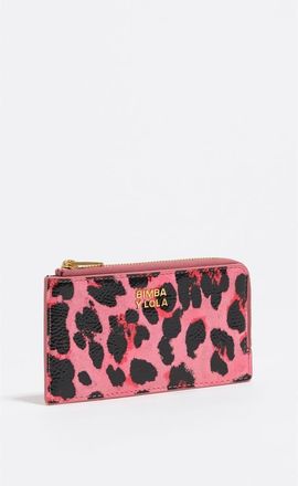 Bimba & Lola Medium Textured Shiny Leopard Print Card Holder/Coin Wallet in Leopard Strawberry at Nordstrom