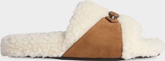 Balenciaga Furry Faux-Fur Leather Slides