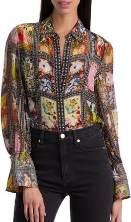 Alice & Olivia Tarot Card Print Silk Button-Up Shirt in Enchanted Tarot at Nordstrom, Size X-Small