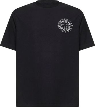 Stone Island T-Shirts, male, Black, Size: L Outline Compass Print T-Shirt