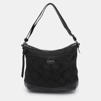 Coach Black Signature Canvas And Patent Leather Shoulder Bag