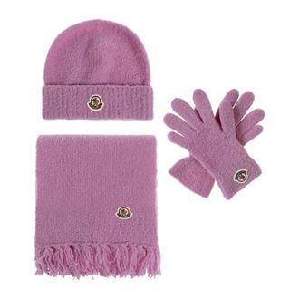 Moncler Rosa Sjaal- Muts en Handschoenen Set - Dames - Accessoires - Roze - Maat: S Wol