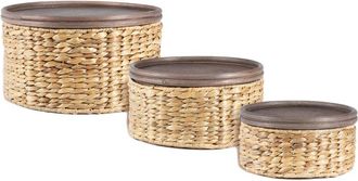 Happimess Set Of 3 Gouda Southwestern Hand-Woven Hyacinth Circular Nesting Baskets With Lids