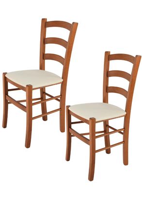 Tommychairs Tommychairs 2 Sillas Venice En Haya Cerezo, Asiento Tela Marfil