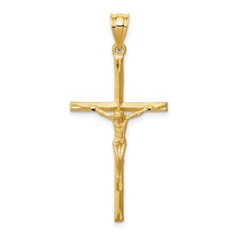 Diamond2Deal 14k Yellow Gold Brushed Diamond-cut Crucifix Cross Pendant