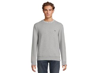 Lacoste Jacquard Branded Jersey Sweatshirt Mens Sweatshirt Silver Chine : 7 (2XL), Cotton/Elastane/Polyester