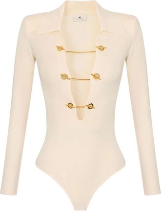 Elisabetta Franchi Gebreide Bodysuit met Juwelenkettingen - Dames - Bodies - Beige - S - Tops