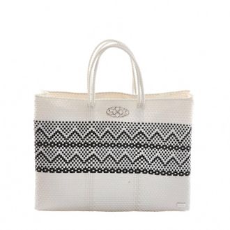 Lola's Bag Womens Travel Handmade Aztec Band Tote Bag With Clutch In White/black