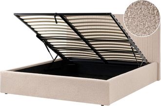 Beliani Ottoman Bed Beige Boucle Upholstery EU King Size Tufted Headboard Storage Function VION