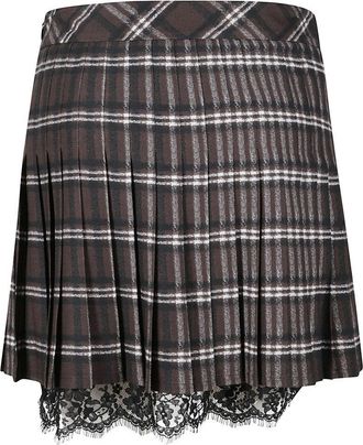 Ermanno Scervino Brown Plaid Mini Skirt With Pleated Detailing