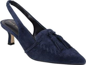 Pelle Moda Kesia Slingback Pointed Toe Kitten Heel Tassel Loafer Pump in Midnight at Nordstrom, Size 7.5
