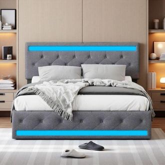 OEM Cama Doble 140x200 - Moderna Minimalista - 4 Cajones - Iluminaci&oacute;n Rgb - Puertos Usb Integrados