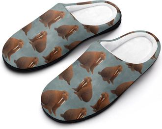 Generic Walrus Pattern Funny Mens Cotton Slippers Soft Non-Slip Rubber Sole House Slipper Indoor Outdoor