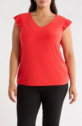 Anne Klein Pleated Cap Sleeve Knit Top in Begonia Red at Nordstrom, Size 3 X