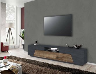 Dmora Dmora Mueble Tv Para Sal&oacute;n, Made In Italy, Mueble Tv Con 4 Puertas Geom&eacute;tricas Y 1 Caj&oacute;n, 220x43h46 Cm, Pizarra Y Arce, Con Embalaje Reforzado