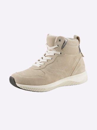 Heine Schn&uuml;rstiefelette HEINE, Damen, Gr. 37, beige (sand), Leder, Veloursleder, Schuhe Schn&uuml;rstiefelette