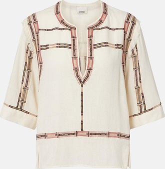 Isabel Marant Fiosa embroidered fringed silk top