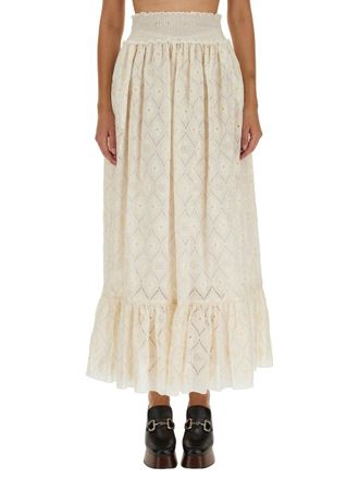 Gucci Floral Broderie Anglaise Skirt - Ivory