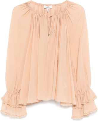 Chlo&eacute; gathered-detail silk blouse - women - Silk/Cotton/Polyamide - 42 - Neutrals