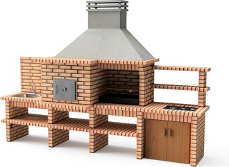 Movelar Movelar - Barbacoa De Obra Prefabricada De Le&ntilde;a Y Carb&oacute;n Modelo Luxor Royal Gourmet (gris, Naranja - 382 X 94 X 268 Cm) Ref: 3512/2 - Cocina De Exteri