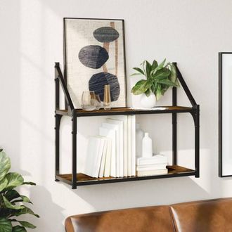 Berkfield Home 2-Tier Wall Shelf Smoked Oak 60x21x51 cm Engineered Wood in Brown | Size: 60 x 21 x 51 cm
